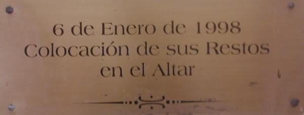 January 6, 1998 · Placement of his remains in the altar