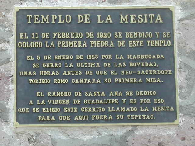 Plaque of the Templo de la Mesita